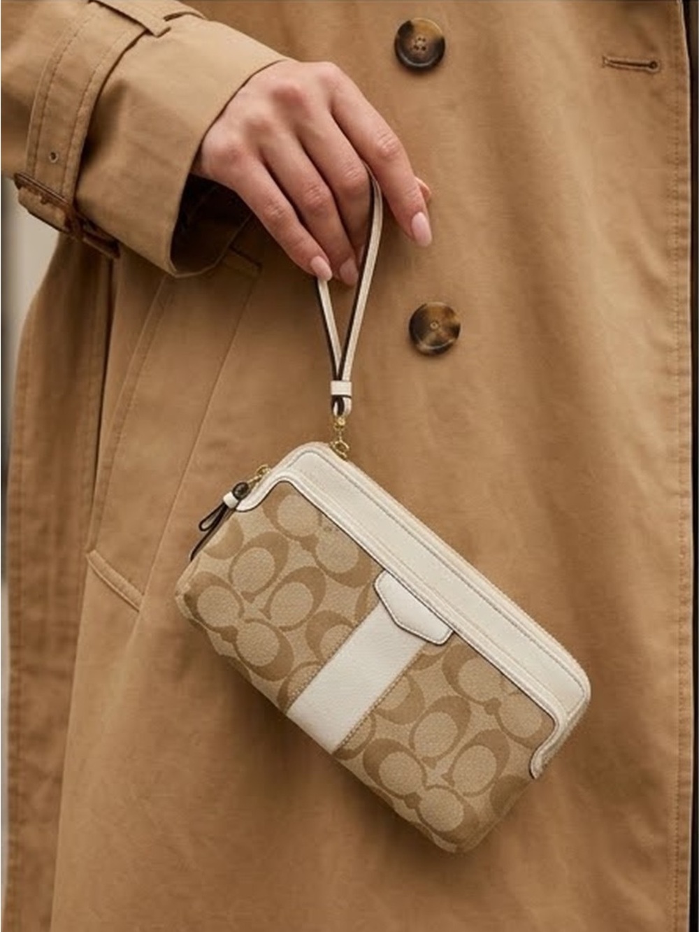 Coach Signature Canvas Wristlet in Tan and Cream *Strap Shows Wear Clean Inside